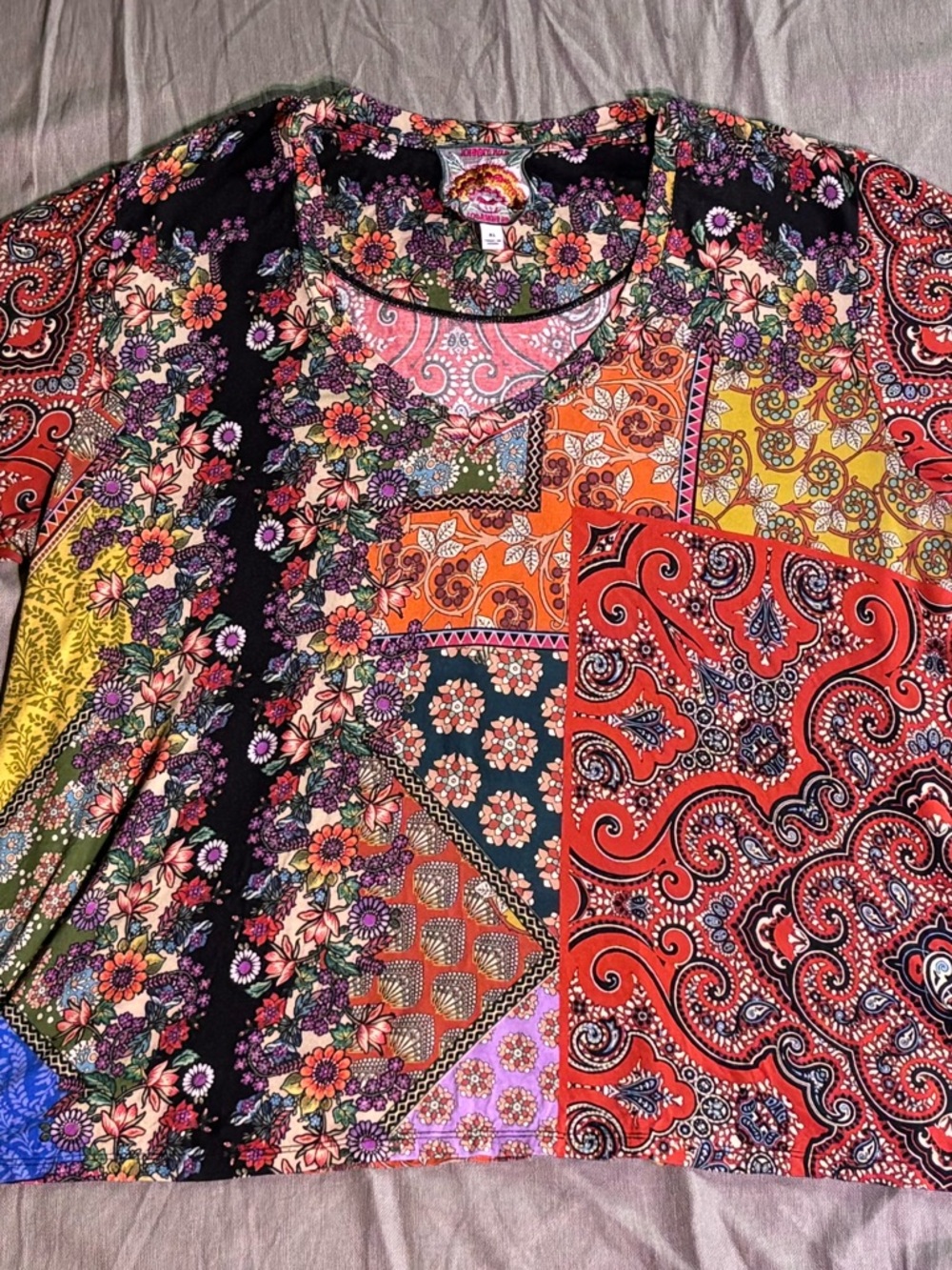 Johnny Was Multicolor Floral & Paisley Patchwork Top